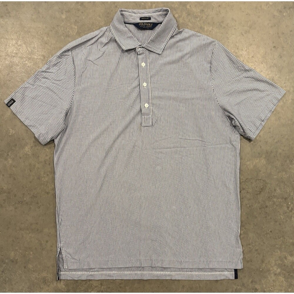 Polo Golf Ralph Lauren Shirt Mens Large Blue White Striped Stretch Lisle